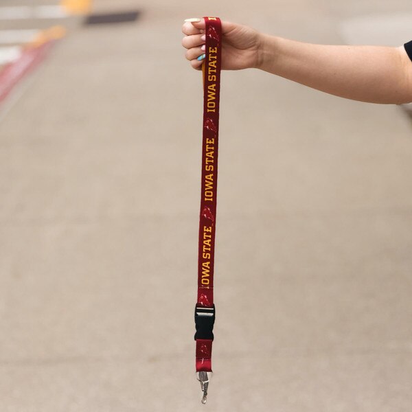 Punching Cy Iowa State Cyclones Cardinal and Gold Lanyard 1-inch cardinal side